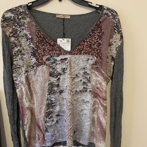 NWT Zara Size S Long Sleeves Gray Top sequin dtl